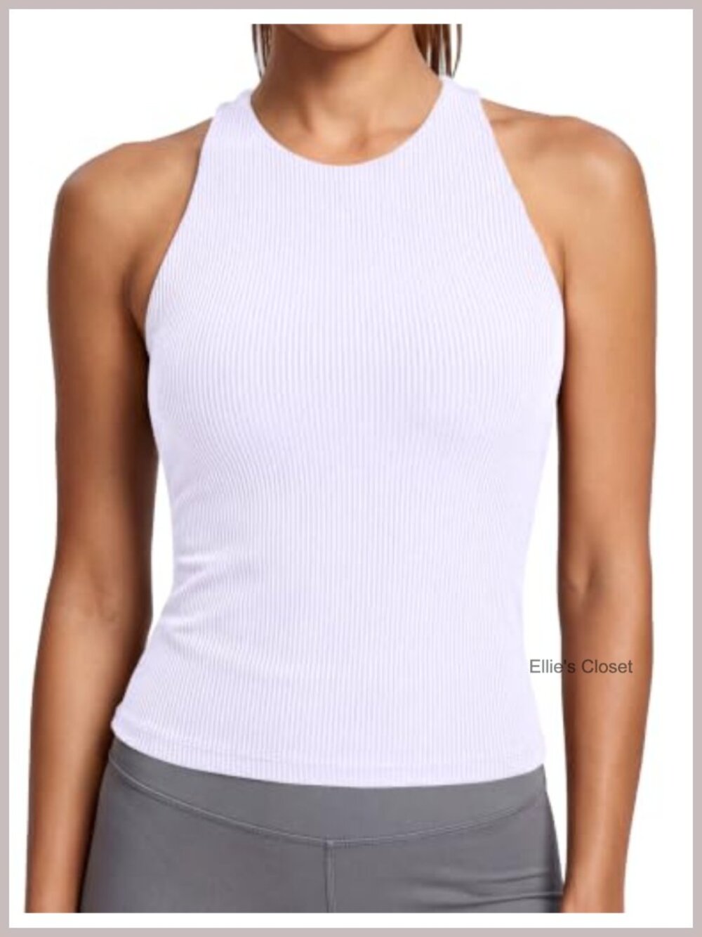 Ribbed High Neck Racerback Tank Top with Built-In Bra Removable Pads for Women